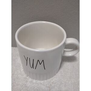 Rae Dunn Artisan Collection Farmhouse white pleated bottom "Yum" coffee mug cup